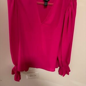 Express Fuchsia Blouse with Tie Cuffs